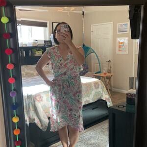 A New Day Women Pink and Teal Floral Print Dress Size M